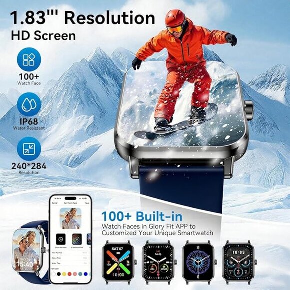 NEW! Smart Watch for Men Women, 1.83" HD Touchsreen, Bluetooth Android/iOS, Blue - Picture 2 of 7